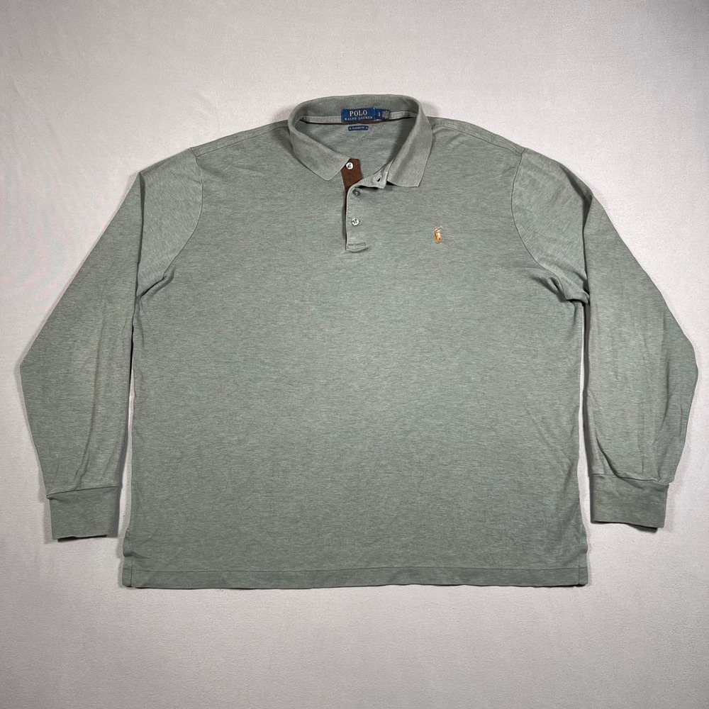 Polo Ralph Lauren Long Sleeve Polo Shirt Size Large Classic Fit Heather Green